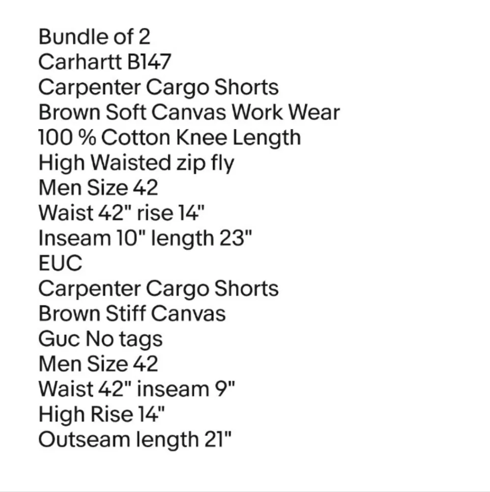 Carhartt 2 Carpenter Cargo Shorts Men 42 Brown Canvas Grunge Streetwear Y2k Vtg